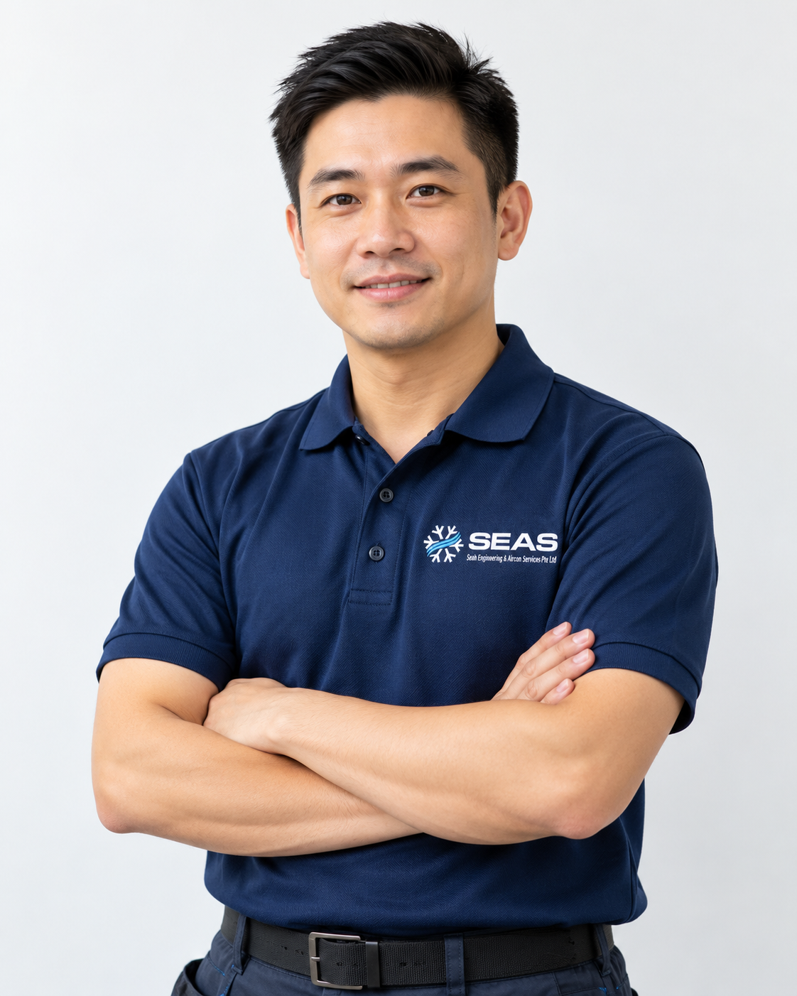 SEAS team member in a navy SEAS polo shirt